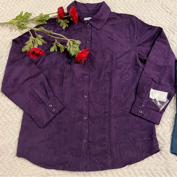 Croft and Barrow Size M Long Sleeve Button Front Blouse Blue - Purple Lot 2 New - Picture 3 of 13